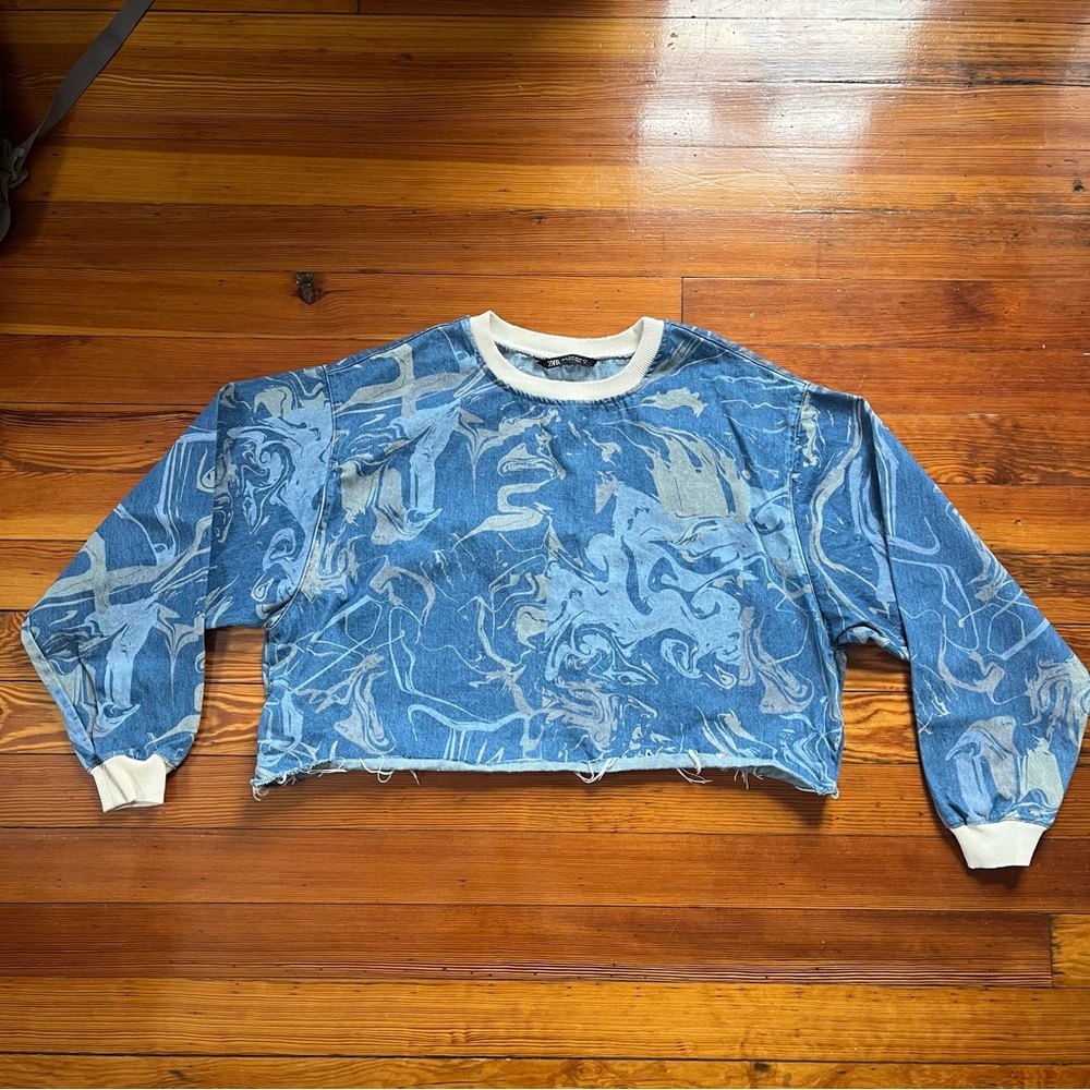 Zara Blue and Cream Crop Top